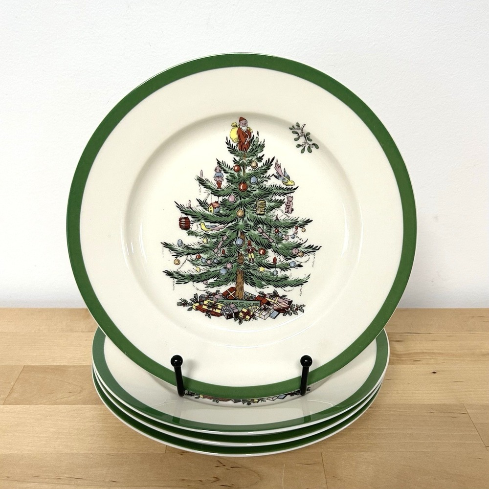 Spode Christmas Tree Plates Set of 4 Salad Dessert Holiday Tableware S3324 8in